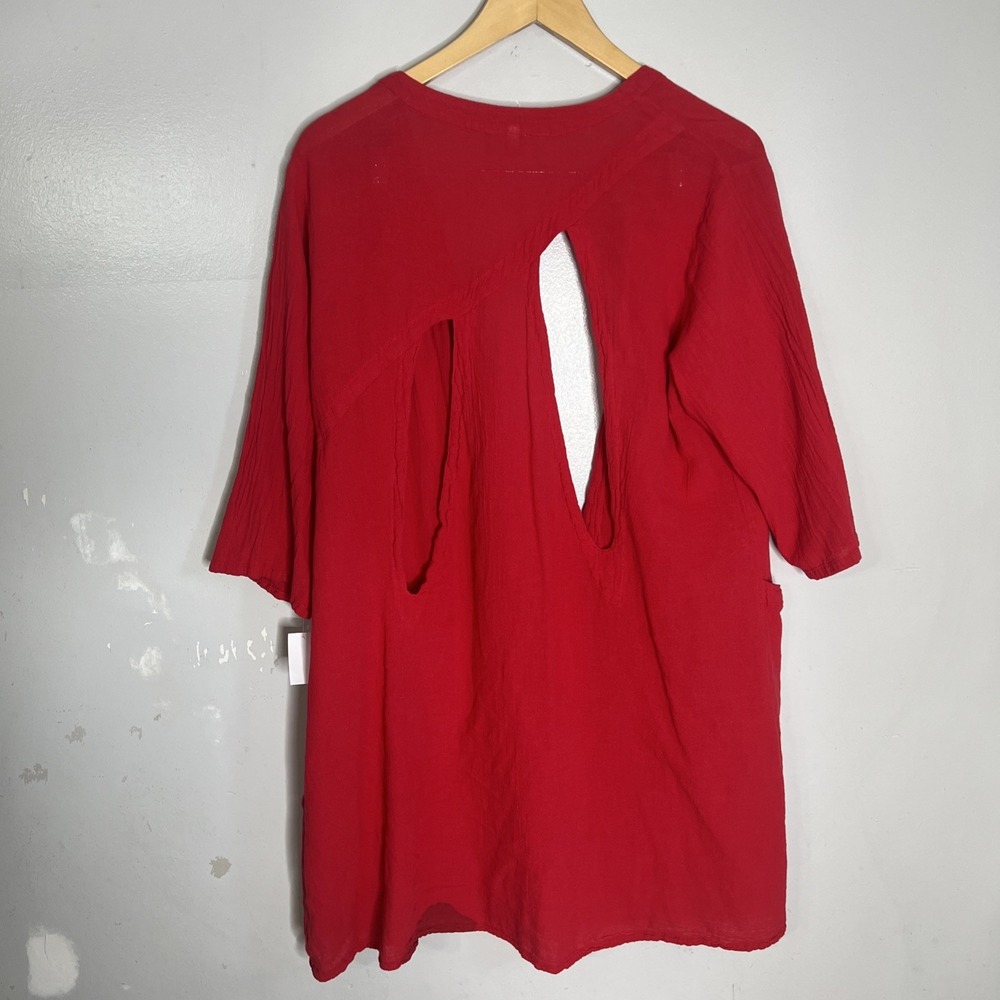 oh my gauze red gauze half sleeve cotton cutout cardigan jacket woman's 1 S M - Picture 2 of 7